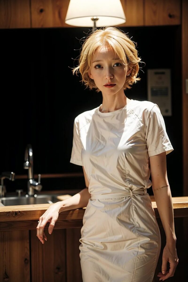Anne Hesch as Marion Crane is blonde with short hair. She is lovely.
